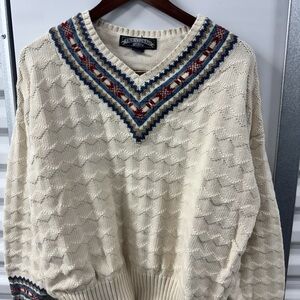 Vintage Thornton Bay Sport Club V-Neck Sweater Knit Size Large 90s Cotton Tennis